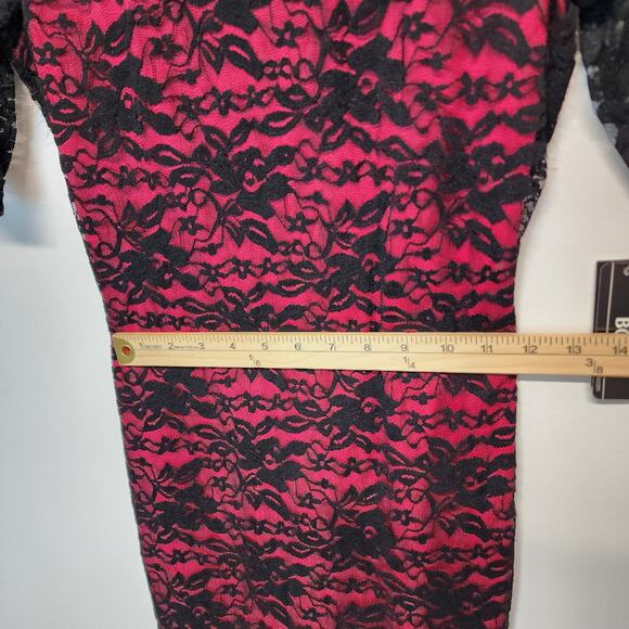 BCX Bodycon Mini Dress Size S Black Lace Overlay Ruched Formal Whimsy Goth Glam - Picture 6 of 11
